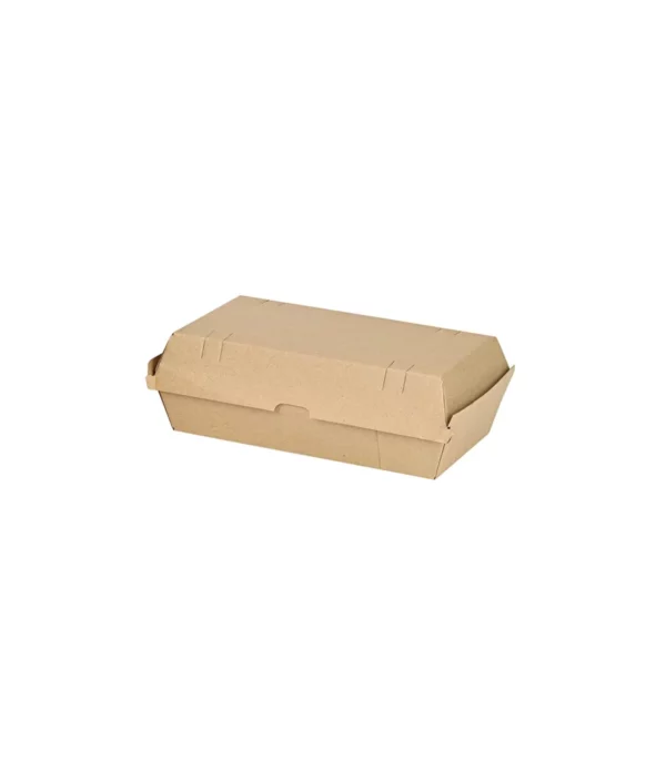 Boîte burger carton kraft brun microcannelé H75mm <br><span>Vendu par: 200 (25x8) pièces</span><br><span class="prix">128.54 €</span>